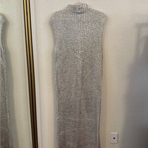 Zara Silver Metallic Knit Sleeveless Maxi Dress -